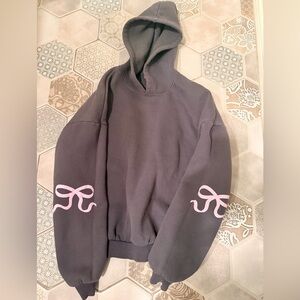 Edikted Charcoal Hoodie with Pink Bow Details